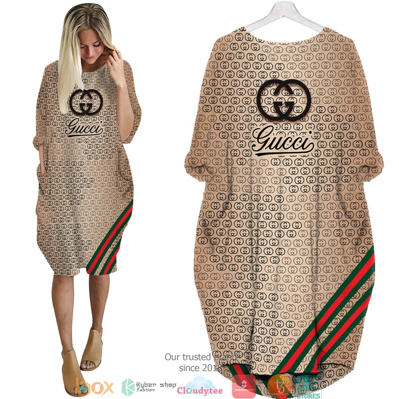 Gucci_Brown_red_green_line_Batwing_Pocket_Dress