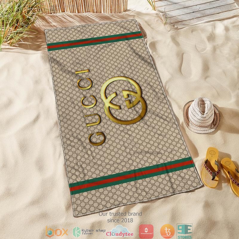 Gucci_Green_Red_Stripe_Gold_logo_Beach_Towel