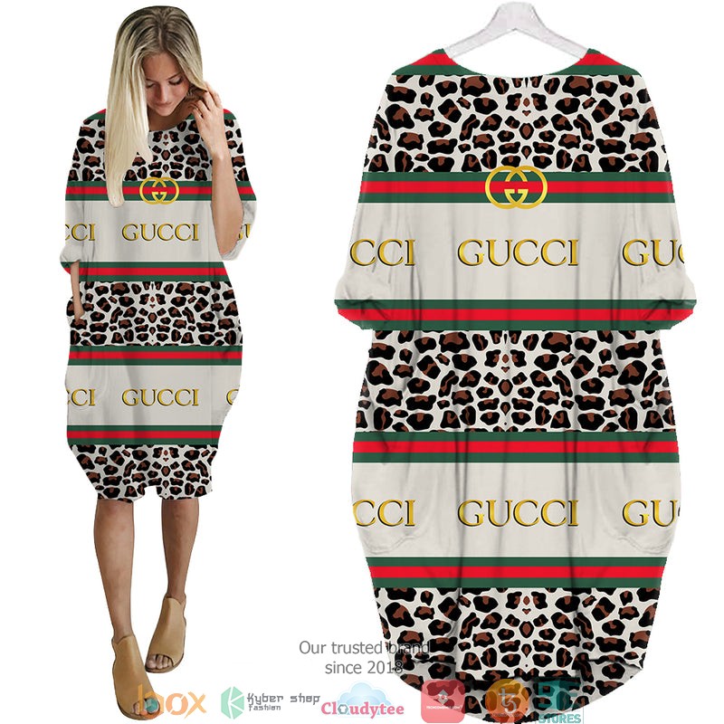 Gucci_Leopard_pattern_white_red_green_stripe_Batwing_Pocket_Dress