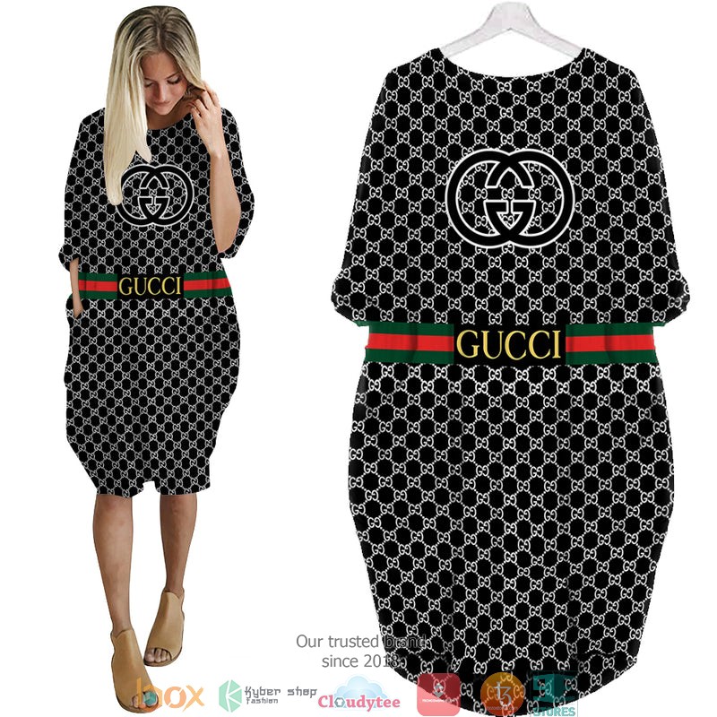 Gucci_Navy_red_green_line_Batwing_Pocket_Dress