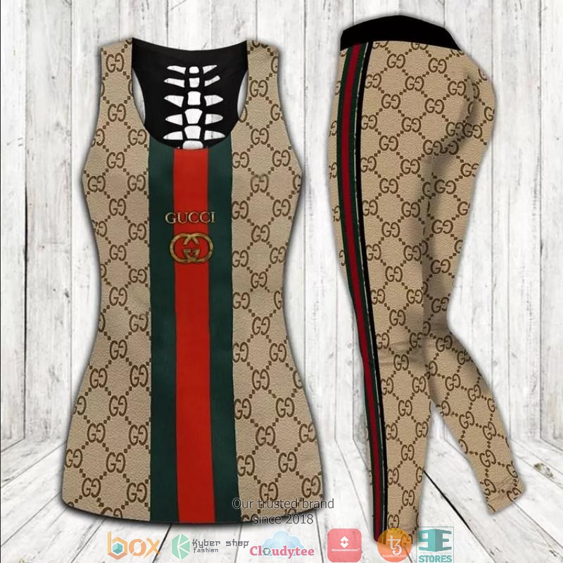 Gucci_Red_Green_Stripe_brown_Tank_Top_Legging