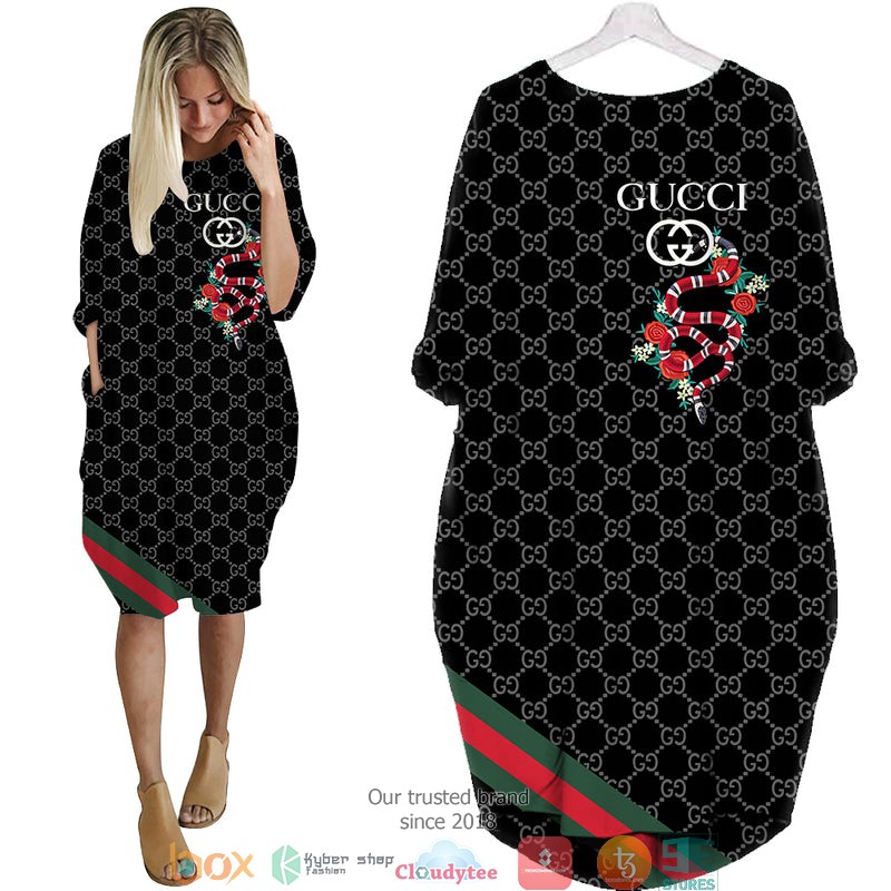 Gucci_Rose_Snake_Black_Batwing_Pocket_Dress
