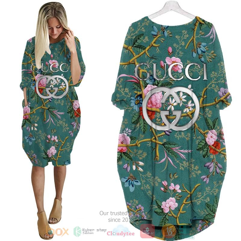 Gucci_brand_flowers_green_Pocket_Dress