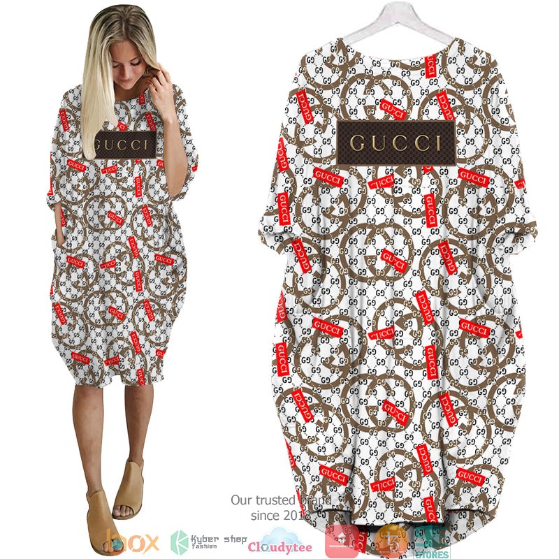 Gucci_red_pattern_white_Batwing_Pocket_Dress