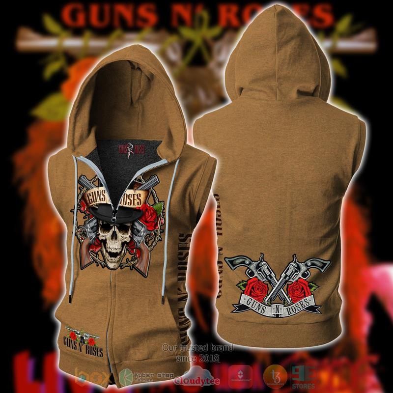 Guns_N_Roses_Band_brown_Sleeveless_zip_vest_leather_jacket