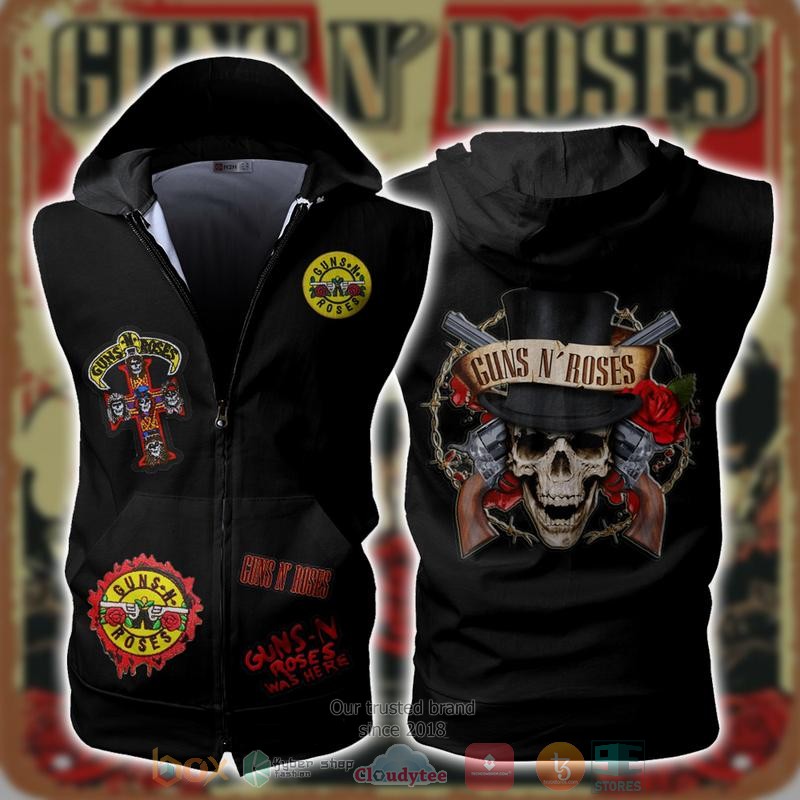 Guns_N_Roses_Rock_Band_black_Sleeveless_zip_vest_leather_jacket