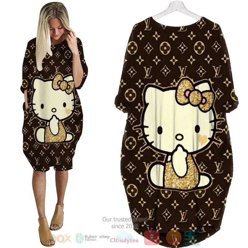 Hello_Kitty_Louis_Vuitton_brown_pattern_Pocket_Dress