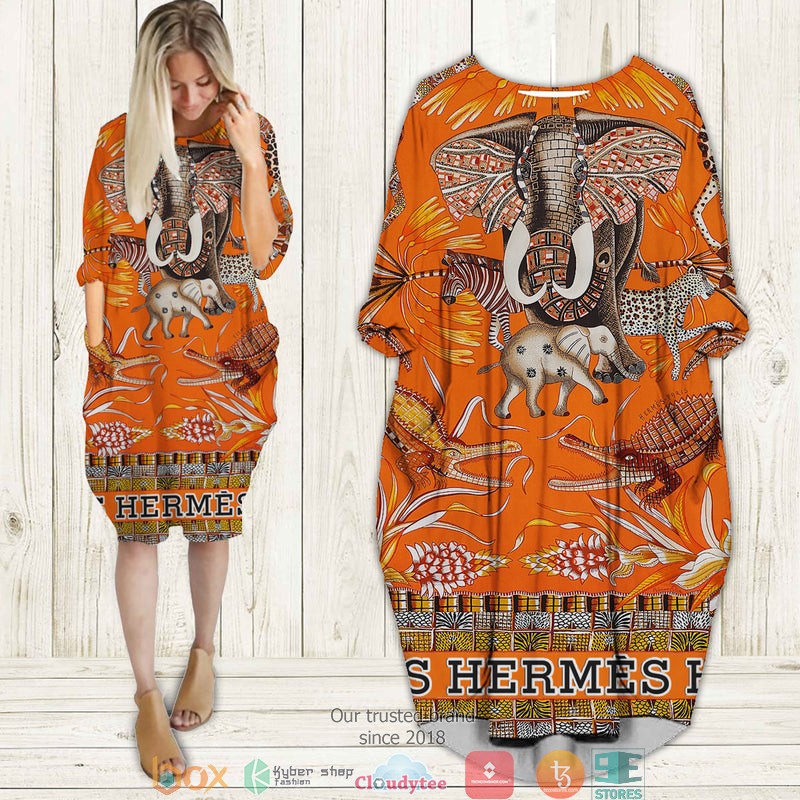 Hermes_Elephas_pattern_Batwing_Pocket_Dress