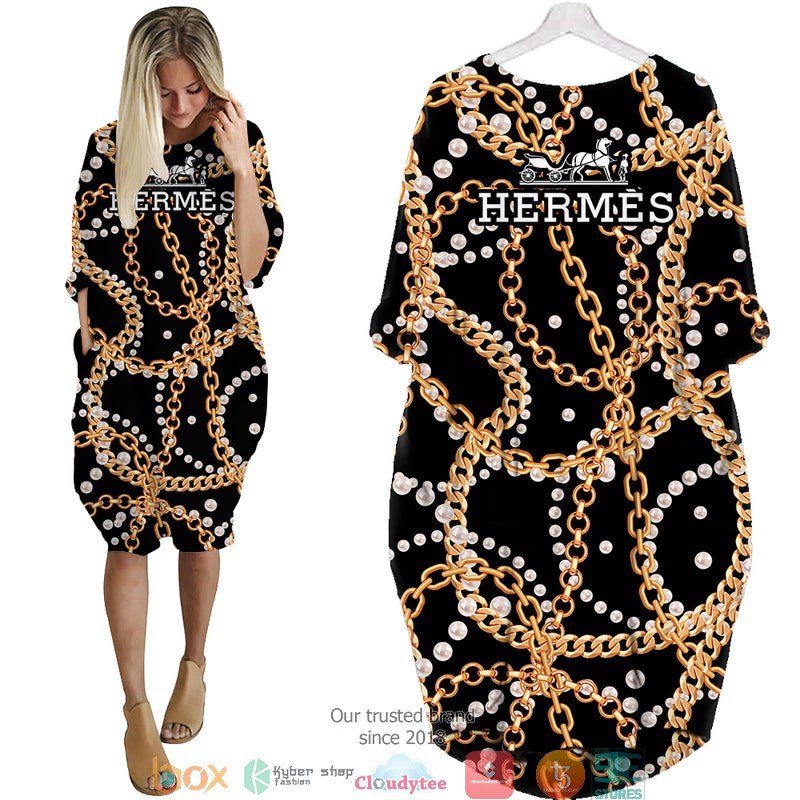 Hermes_Gold_chain_hook_pattern_Batwing_Pocket_Dress