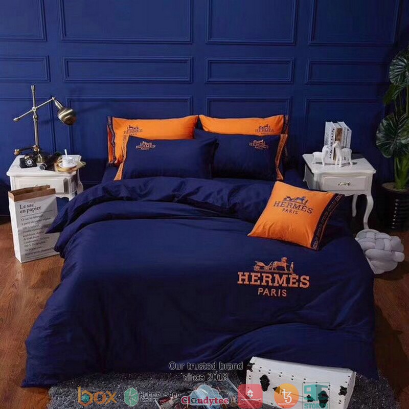 Hermes_Navy_and_Orange_Duvet_cover_bedding_set