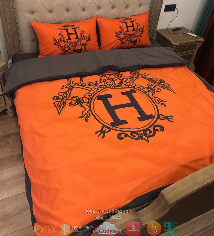 Hermes_Orange_Black_logo_Duvet_cover_bedding_set