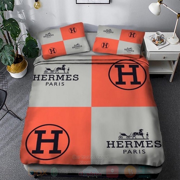 Hermes_Paris_Orange-Grey_Inspired_Bedding_Set