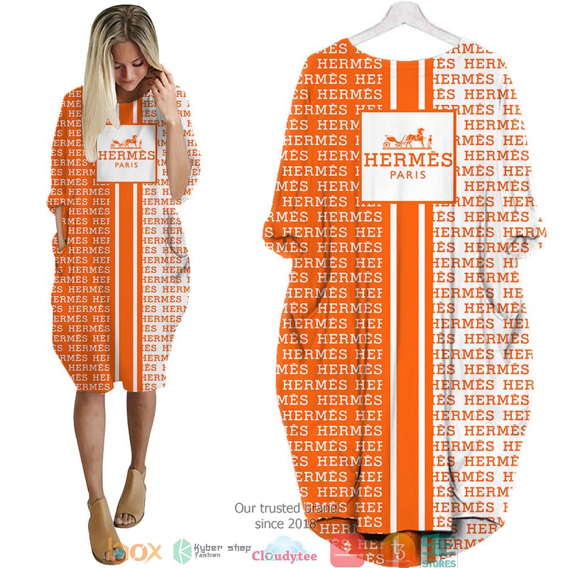 Hermes_Paris_Orange_Batwing_Pocket_Dress