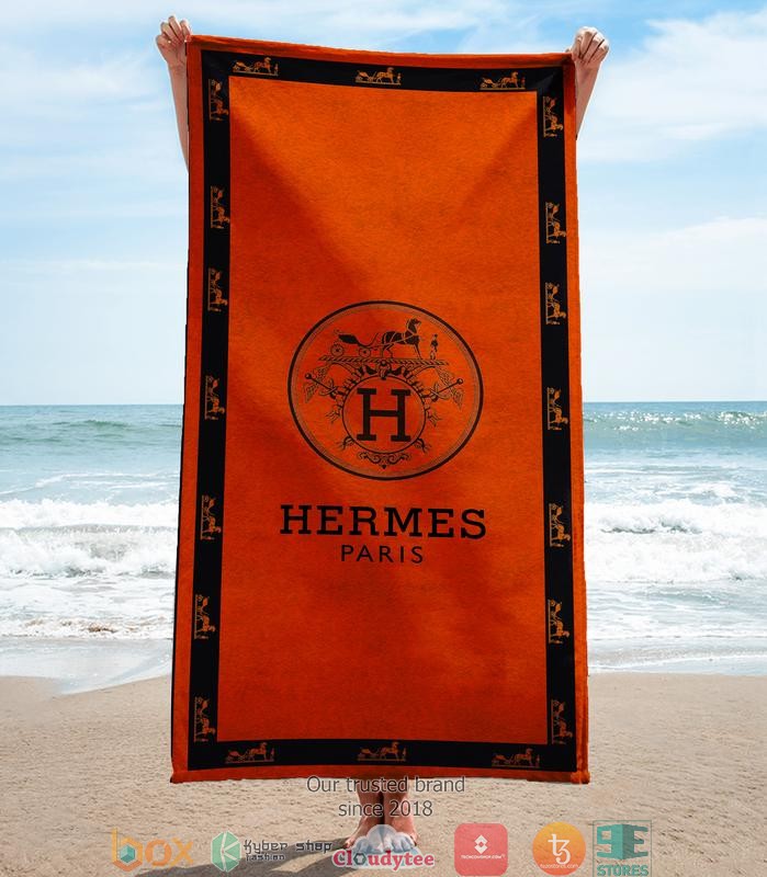 Hermes_Paris_Orange_Black_border_Beach_Towel