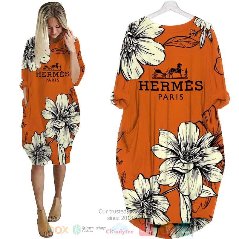 Hermes_Paris_flowers_orange_Pocket_Dress