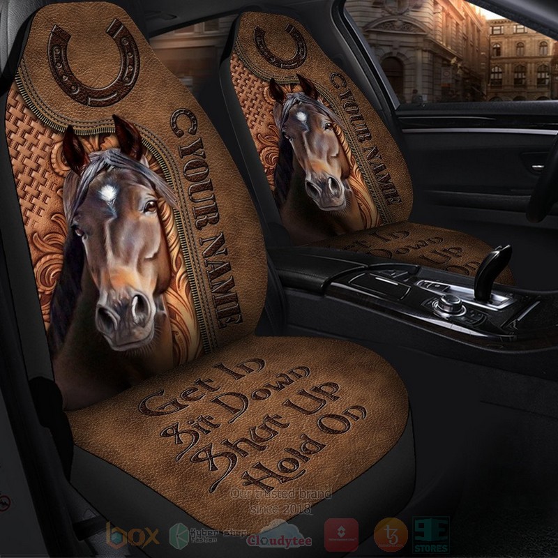 Horse_Get_It_Sit_Down_Shut_Up_Hold_On_Brown_Custom_Name_Car_Seat_Cover