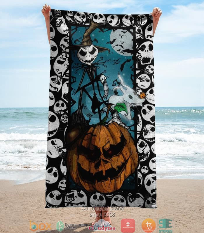 Jack_Skellington_Halloween_Skull_border_Beach_Towel