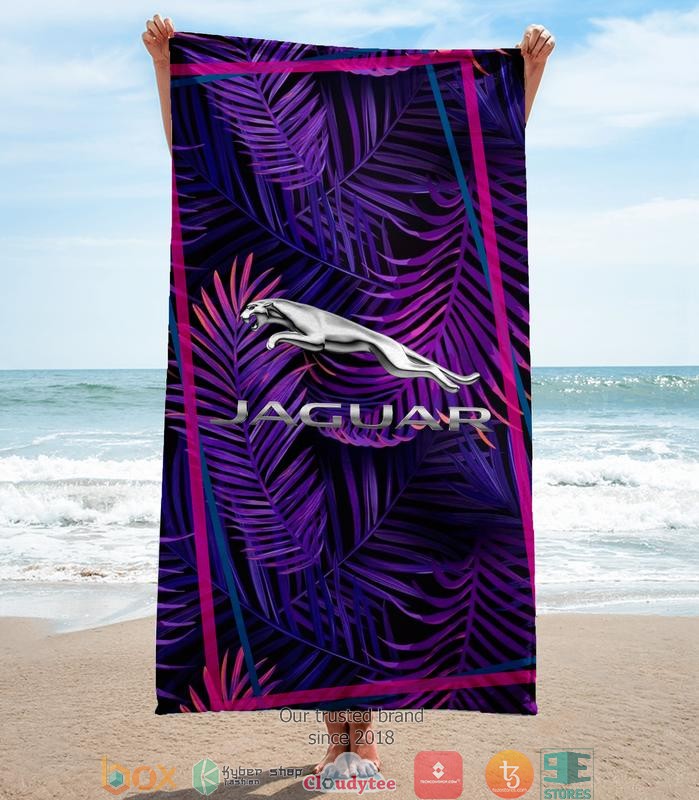 Jaguar_neon_purple_leaf_Beach_Towel