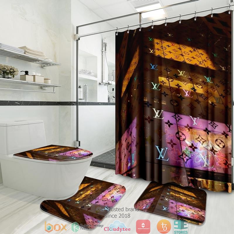 Louis_Vuitton_3d_illusion_building_brown_shower_curtain_bathroom_set