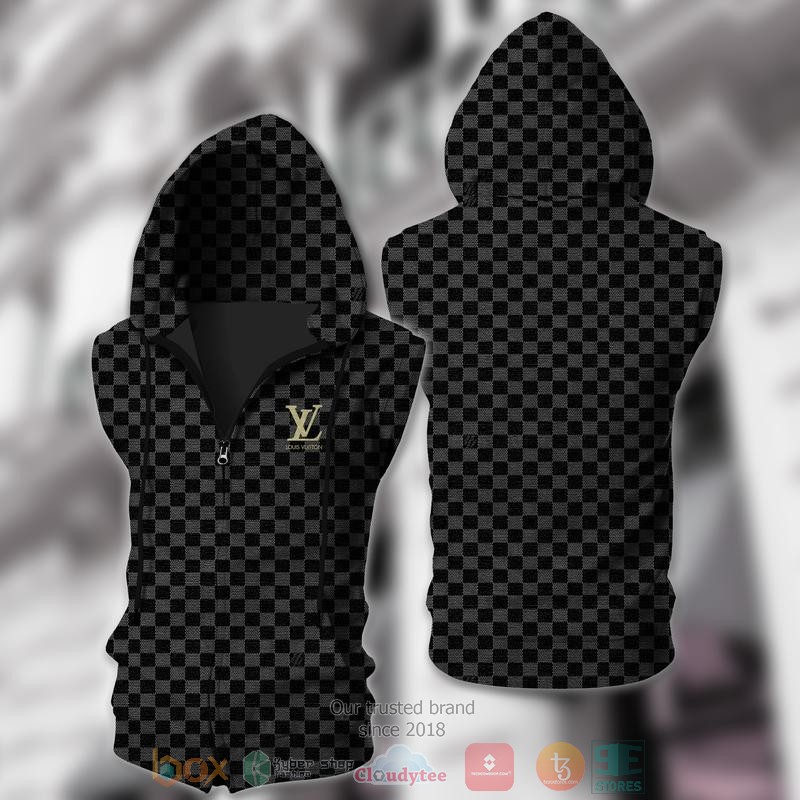 Louis_Vuitton_Black_Damier_Pattern_Sleeveless_zip_vest_leather_jacket