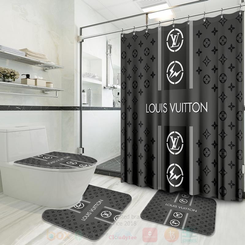 Louis_Vuitton_Dark_Grey_Logos_Shower_Curtain_Bathroom_Set