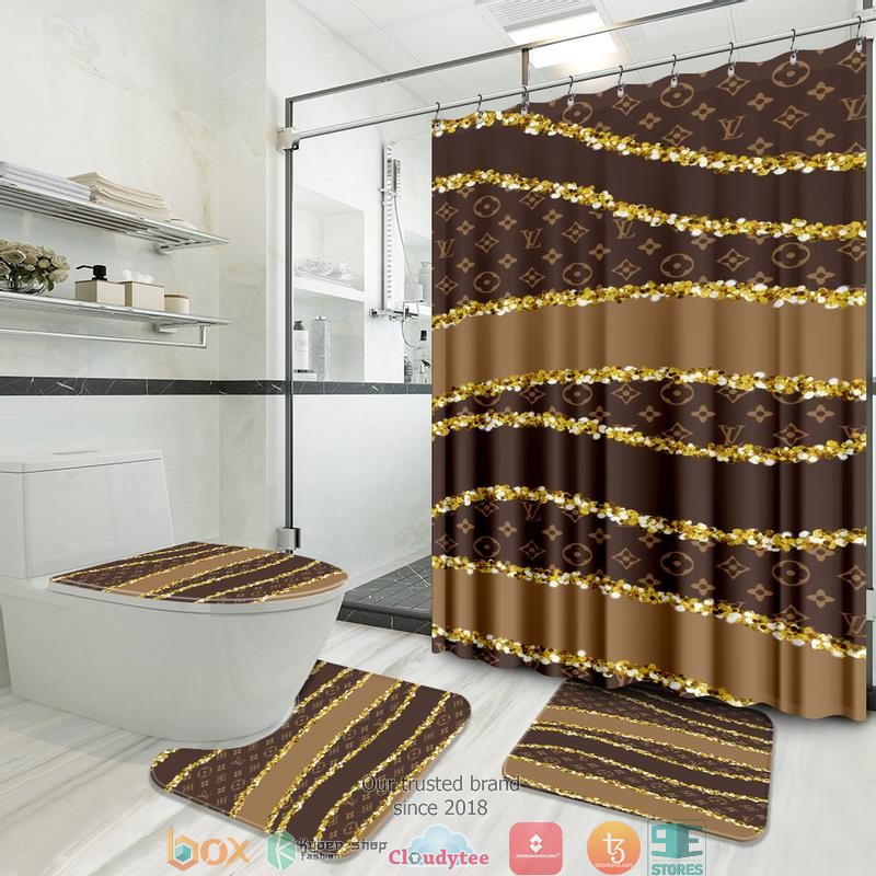 Louis_Vuitton_Gold_LV_logo_brown_shower_curtain_bathroom_set