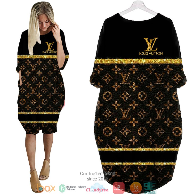 Louis_Vuitton_Gold_logo_Black_Batwing_Pocket_Dress