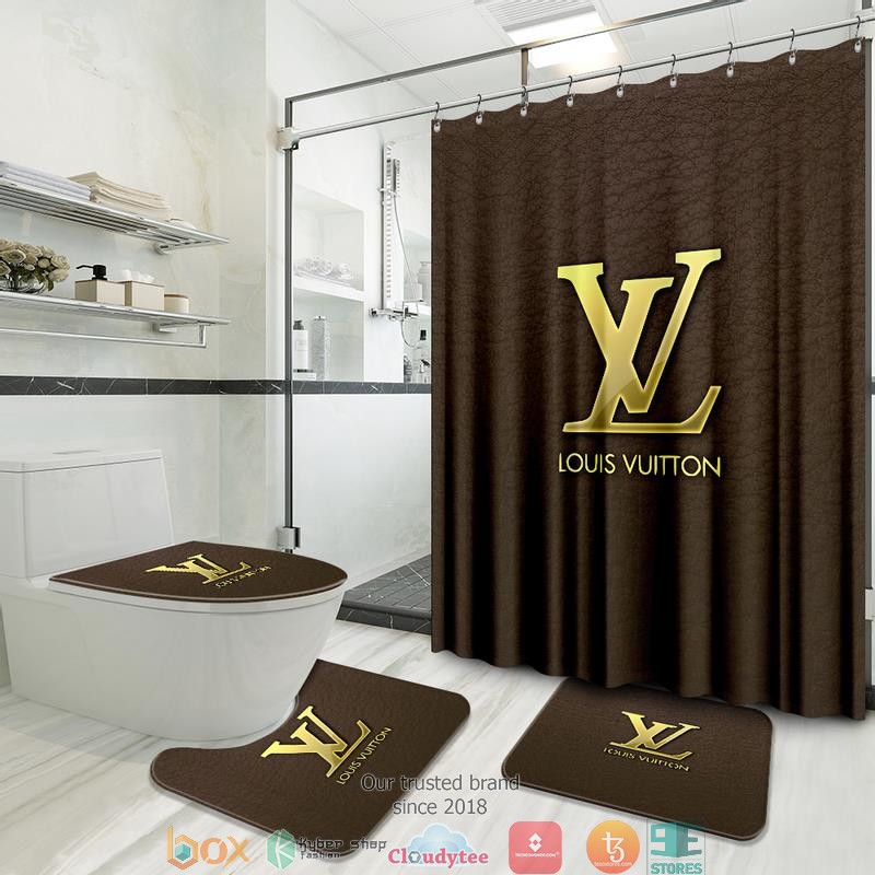 Louis_Vuitton_LV_Gold_logo_brown_shower_curtain_bathroom_set