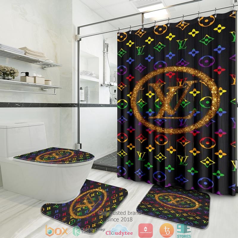 Louis_Vuitton_LV_Gold_logo_multicolor_shower_curtain_bathroom_set