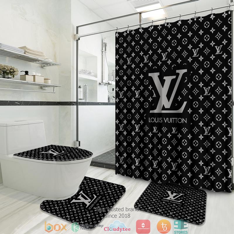 Louis_Vuitton_LV_pattern_black_shower_curtain_bathroom_set