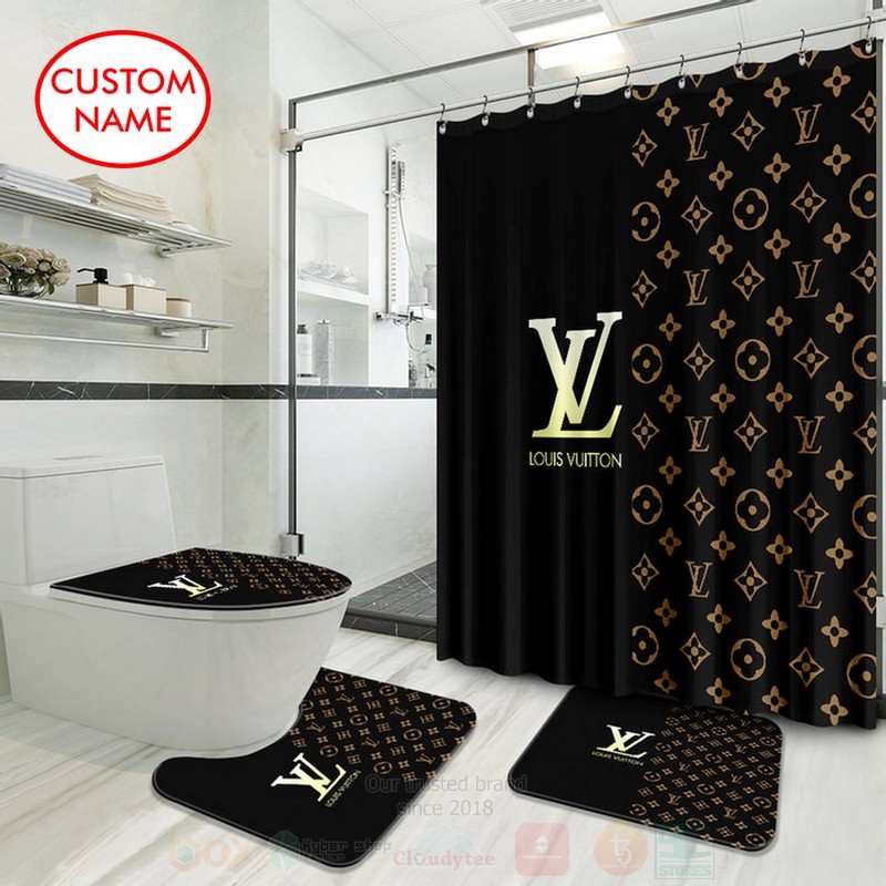 Louis_Vuitton_Luxury_Custom_Name_Black-Brown_Logo_Shower_Curtain