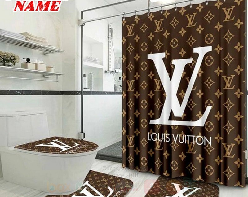 Louis_Vuitton_Luxury_Custom_Name_Dark_Brown_Shower_Curtain