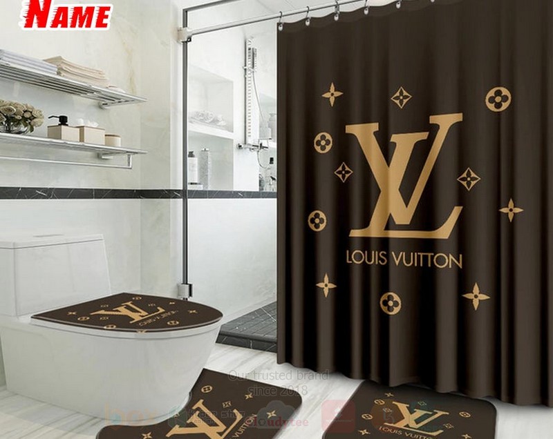 Louis_Vuitton_Luxury_Custom_Name_Flower_Dark_Green_Oliu_Shower_Curtain