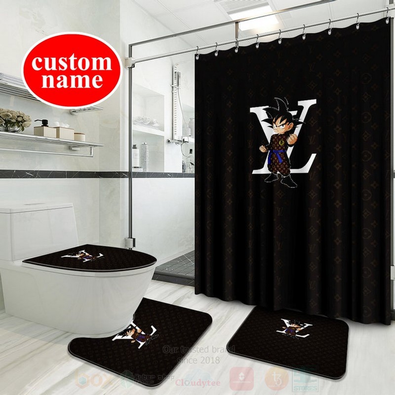 Louis_Vuitton_Luxury_Custom_Name_Goku_Dragonball_Black_Shower_Curtain