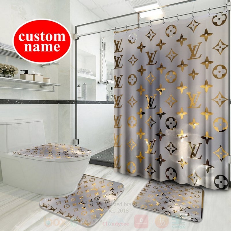 Louis_Vuitton_Luxury_Custom_Name_Grey_Shower_Curtain