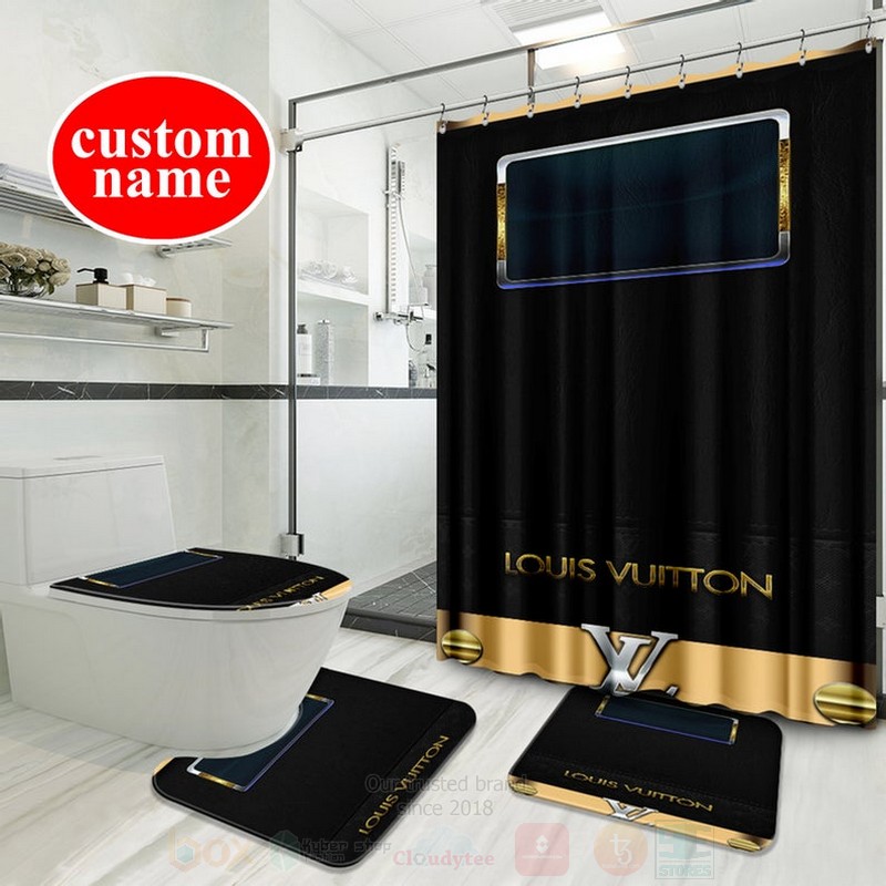 Louis_Vuitton_Luxury_Custom_Name_Yellow-Black_Shower_Curtain