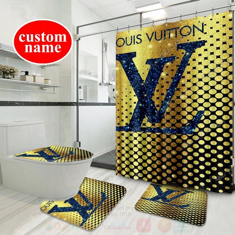 Louis_Vuitton_Luxury_Custom_Name_Yellow-Navy_Shower_Curtain