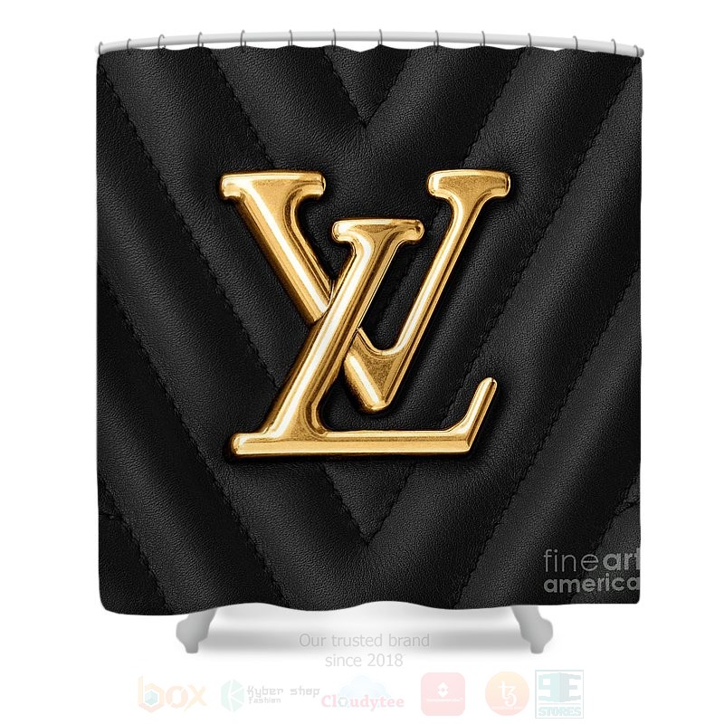 Louis_Vuitton_Luxury_Logo_Black_Shower_Curtain