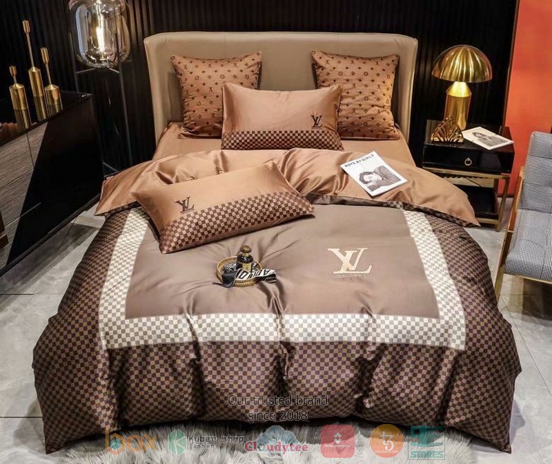Louis_Vuitton_Luxury_brand_LV_brown_checked_pattern_bedding_set