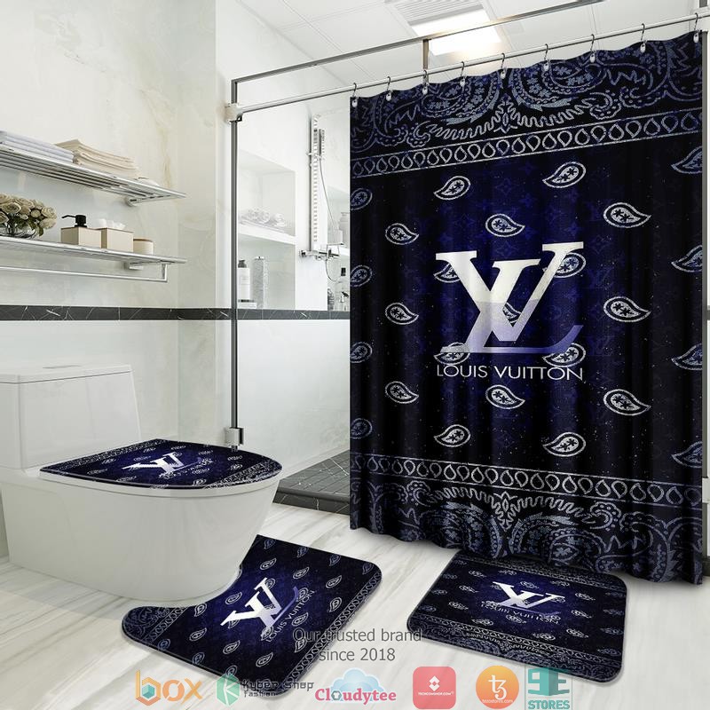Louis_Vuitton_Native_America_Pattern_Navy_shower_curtain_bathroom_set