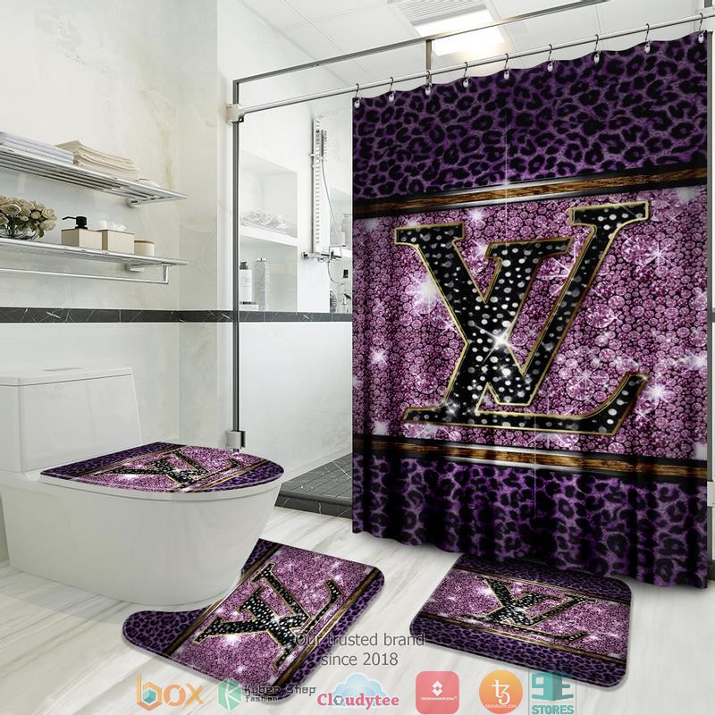 Louis_Vuitton_Purple_Diamond_Leopard_pattern_shower_curtain_bathroom_set
