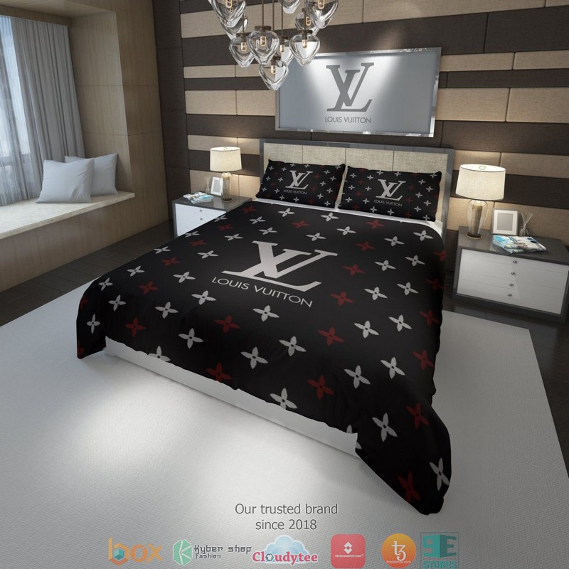 Louis_Vuitton_Red_white_Pattern_Navy_Duvet_cover_bedding_set