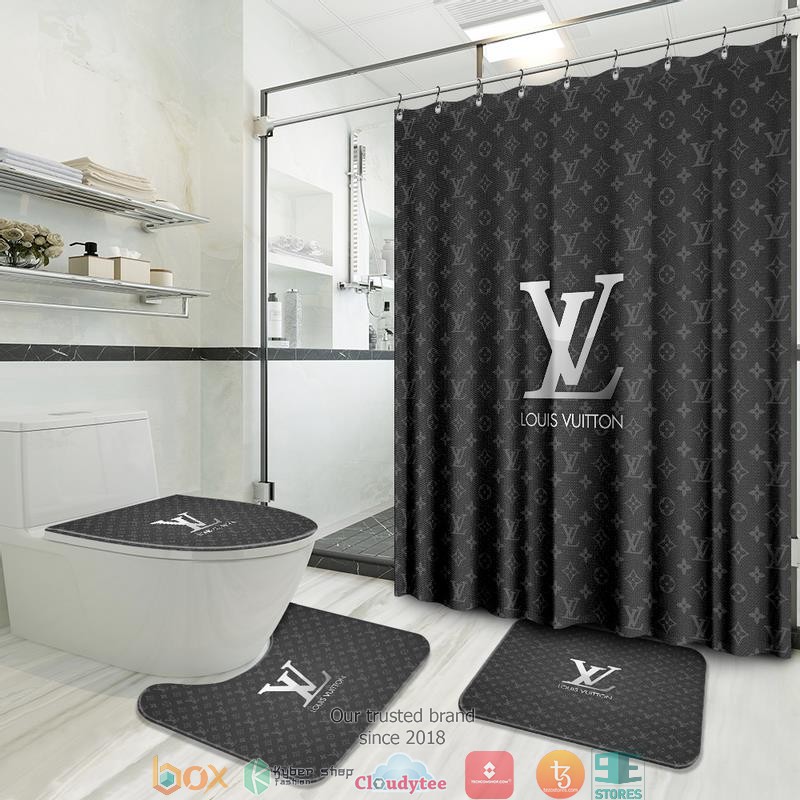 Louis_Vuitton_Silver_logo_grey_shower_curtain_bathroom_set