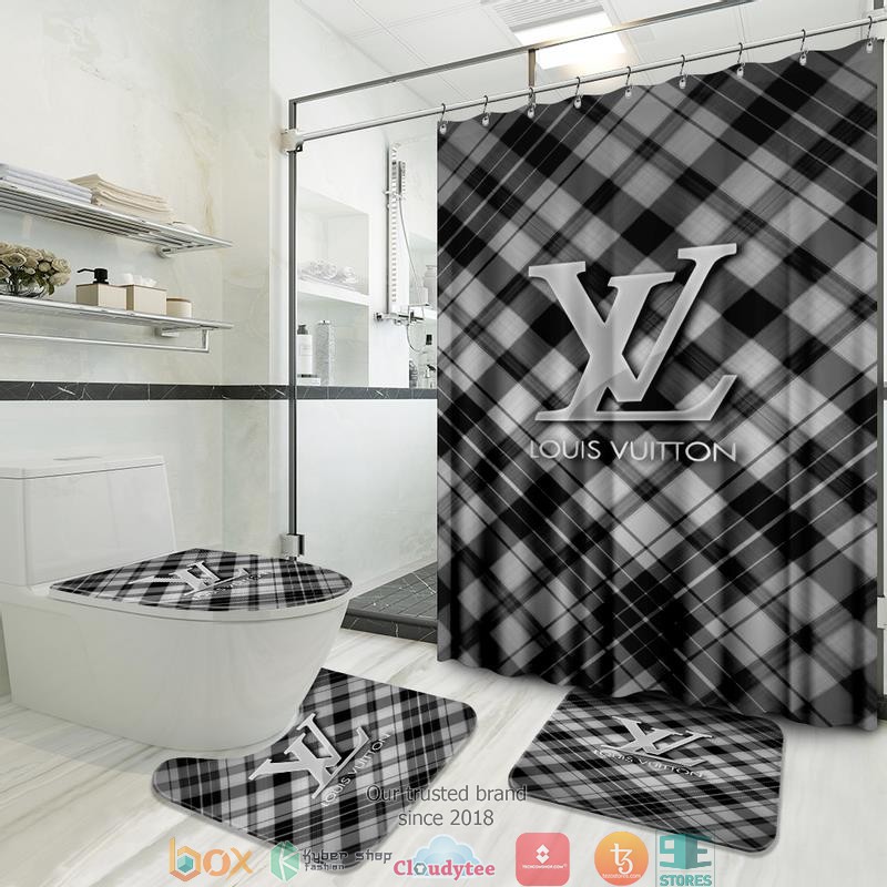 Louis_Vuitton_Stripe_pattern_black_shower_curtain_bathroom_set
