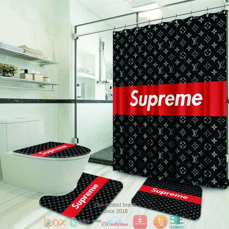 Louis_Vuitton_Supreme_Red_Black_shower_curtain_bathroom_set