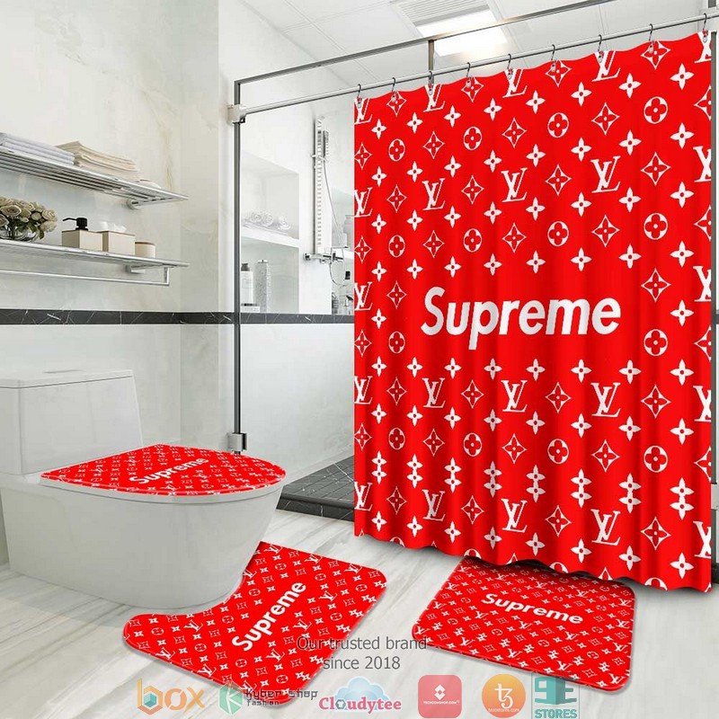 Louis_Vuitton_Supreme_Red_shower_curtain_bathroom_set