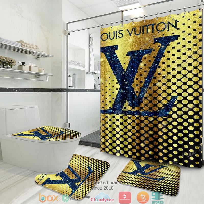 Louis_Vuitton_Twinkle_Navy_Diamonds_Gold_shower_curtain_bathroom_set