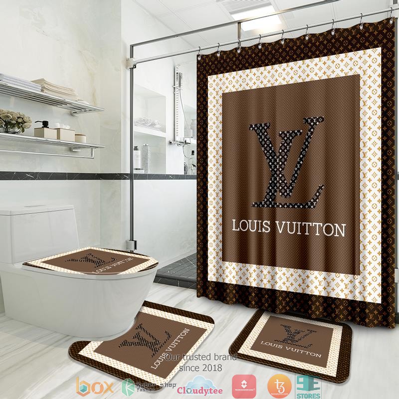 Louis_Vuitton_White_Brown_border_shower_curtain_bathroom_set