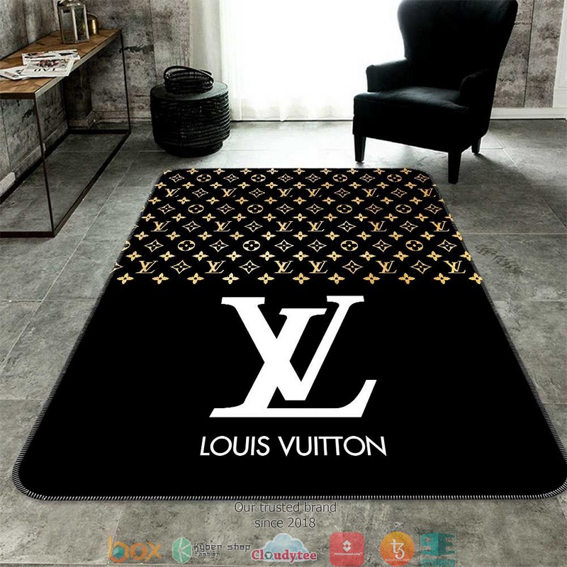 Louis_Vuitton_White_Gold_logo_black_Carpet_Rug