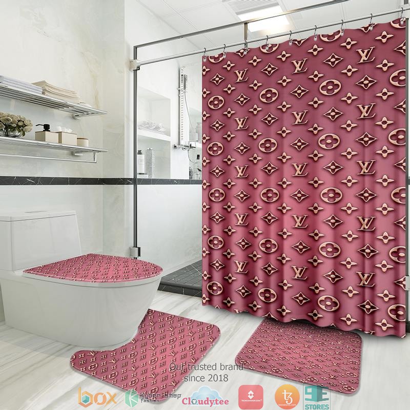 Louis_Vuitton_Yellow_LV_Pink_shower_curtain_bathroom_set